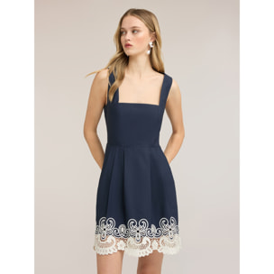Motivi - Vestito flare in popeline con pizzo sangallo - Blu