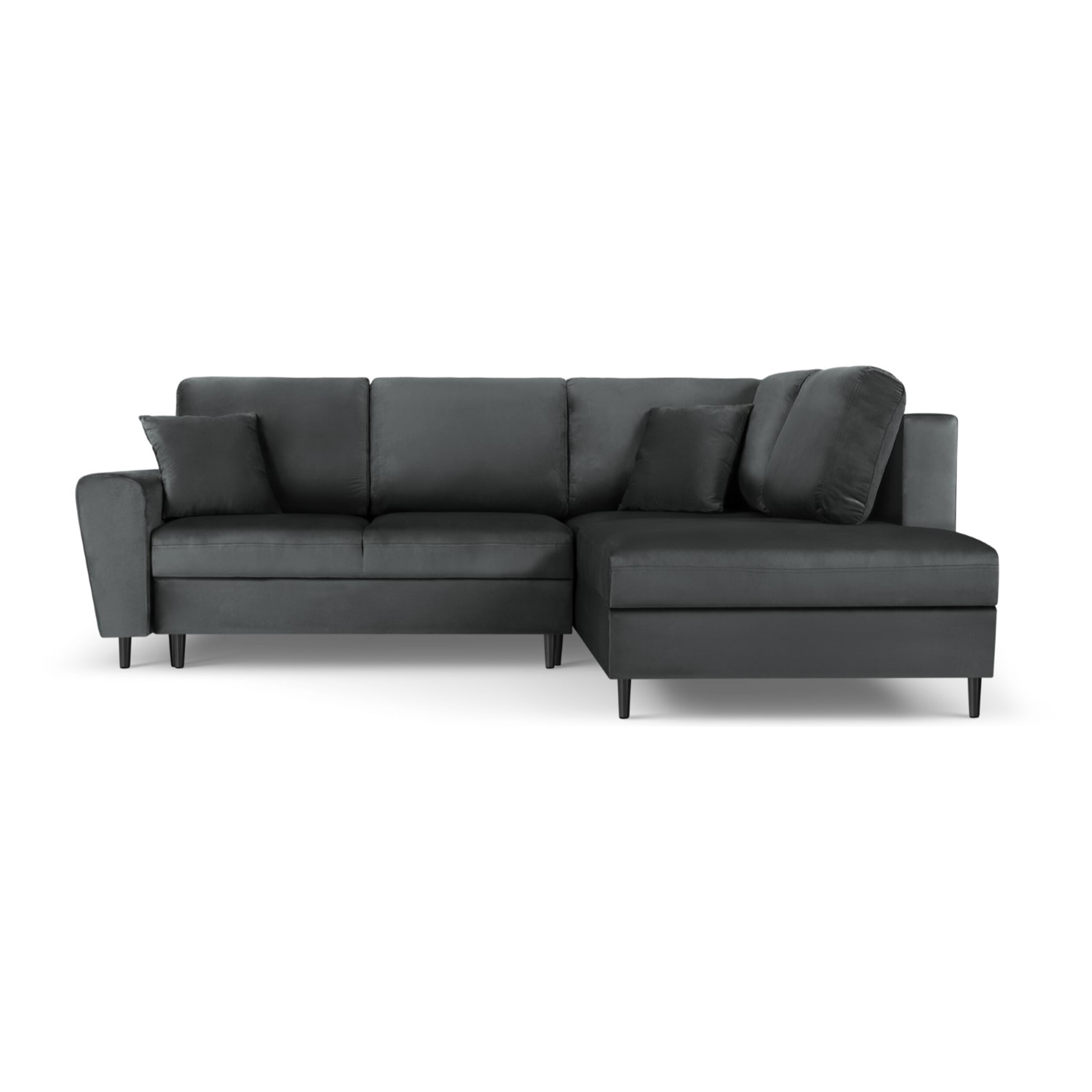 Canapé d'angle droit convertible avec coffre de rangement "Kyoto" 5 places en velours gris foncé
