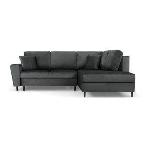 Canapé d'angle droit convertible avec coffre de rangement "Kyoto" 5 places en velours gris foncé