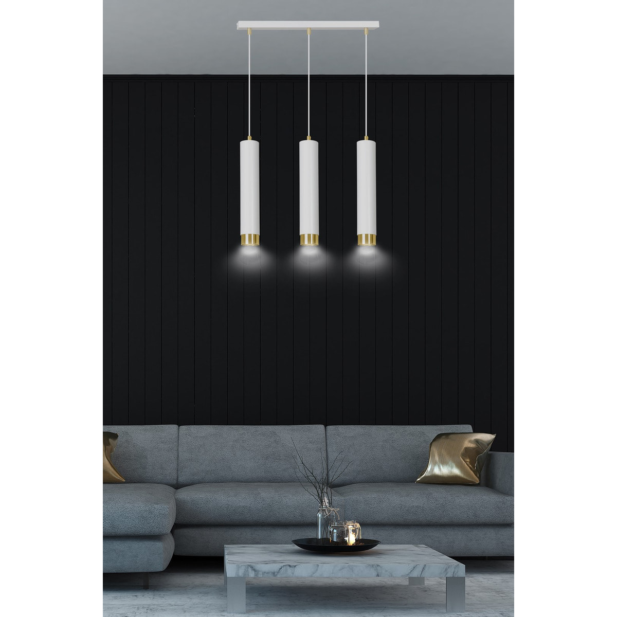 Lampada a sospensione KIBO in acciaio bianco e oro