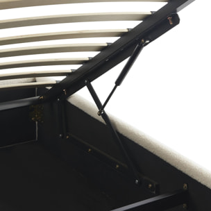 Lit coffre avec sommier à lattes. finition bouclette. blanc. L 204 x P 148 x H 32cm