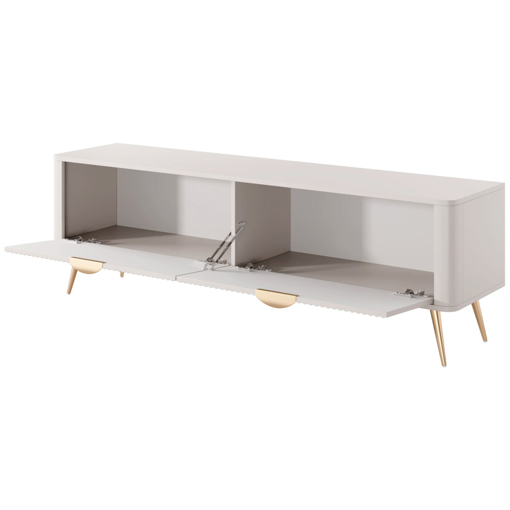 Mobile Porta TV Moderno Con Ante Cannettate Mobiletto Con 2 Ante A Ribalta E Vani Contenitore Design Moderno Soggiorno Salotto Living Home Rostock 163.2 x 38 x 51.2 Cm Cashmere