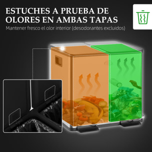 Cubo de Basura de Cocina con 2 Compartimentos 2x20L Papelera Cocina de Acero Inoxidable con Pedal Tapas de Cierre Suave y Cubo Extraíble para Dormitorio Oficina Salón Plata