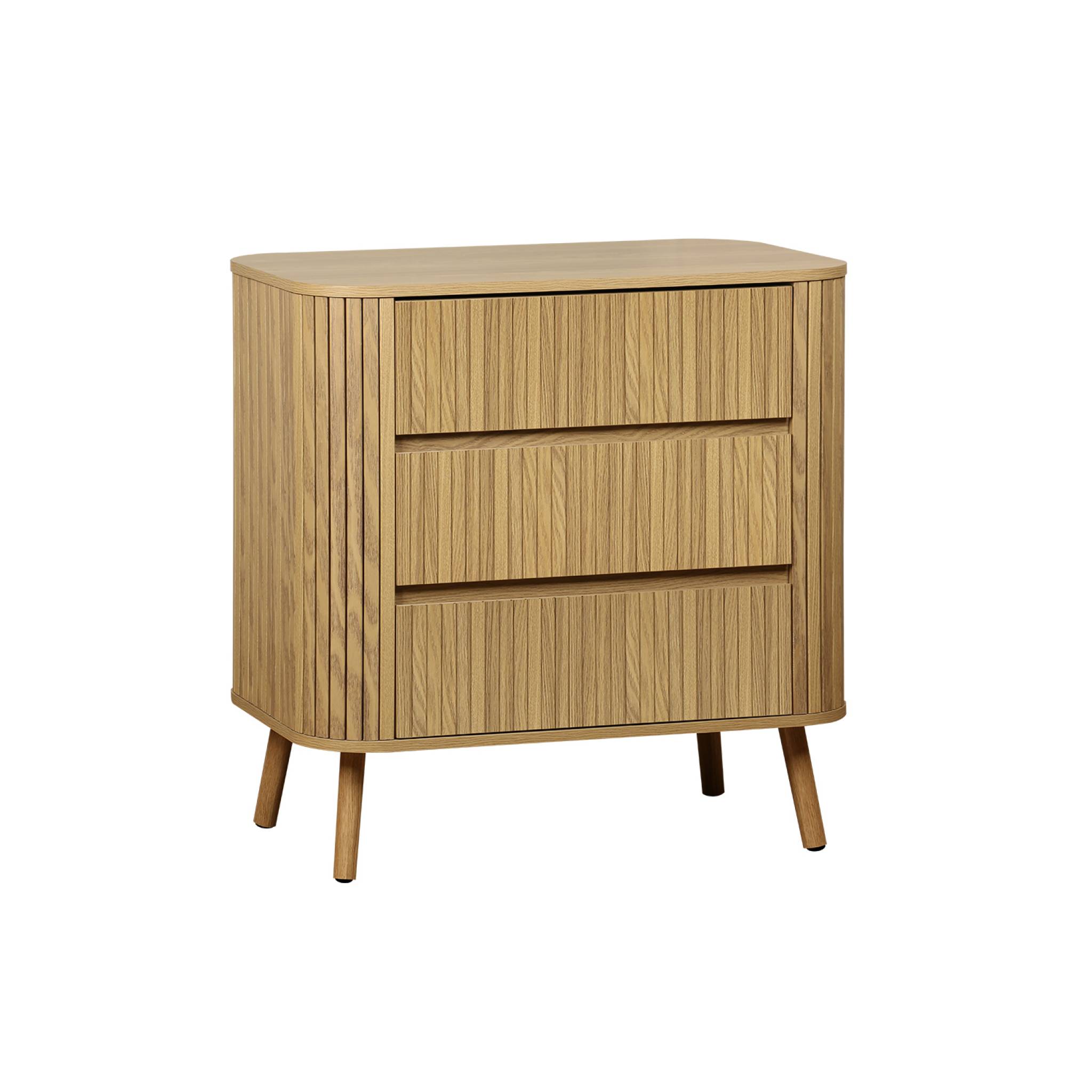 Commode 3 tiroirs. décor strié naturel. L 80x P 45  H 80cm