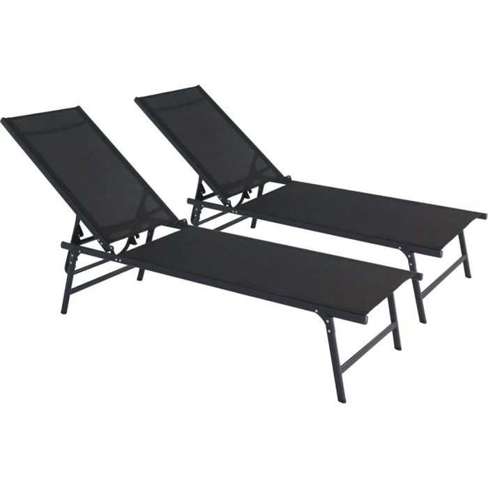 Lot de 2 bains de soleil en métal "Sublima" - 180 x 54 x 104 cm - Noir