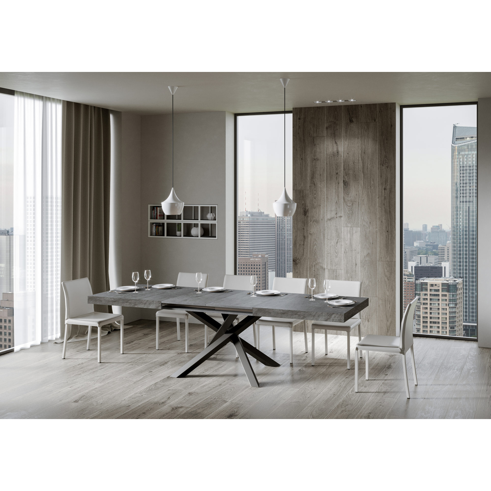 Table extensible 90x200/460 cm Volantis Gris Béton cadre Anthracite