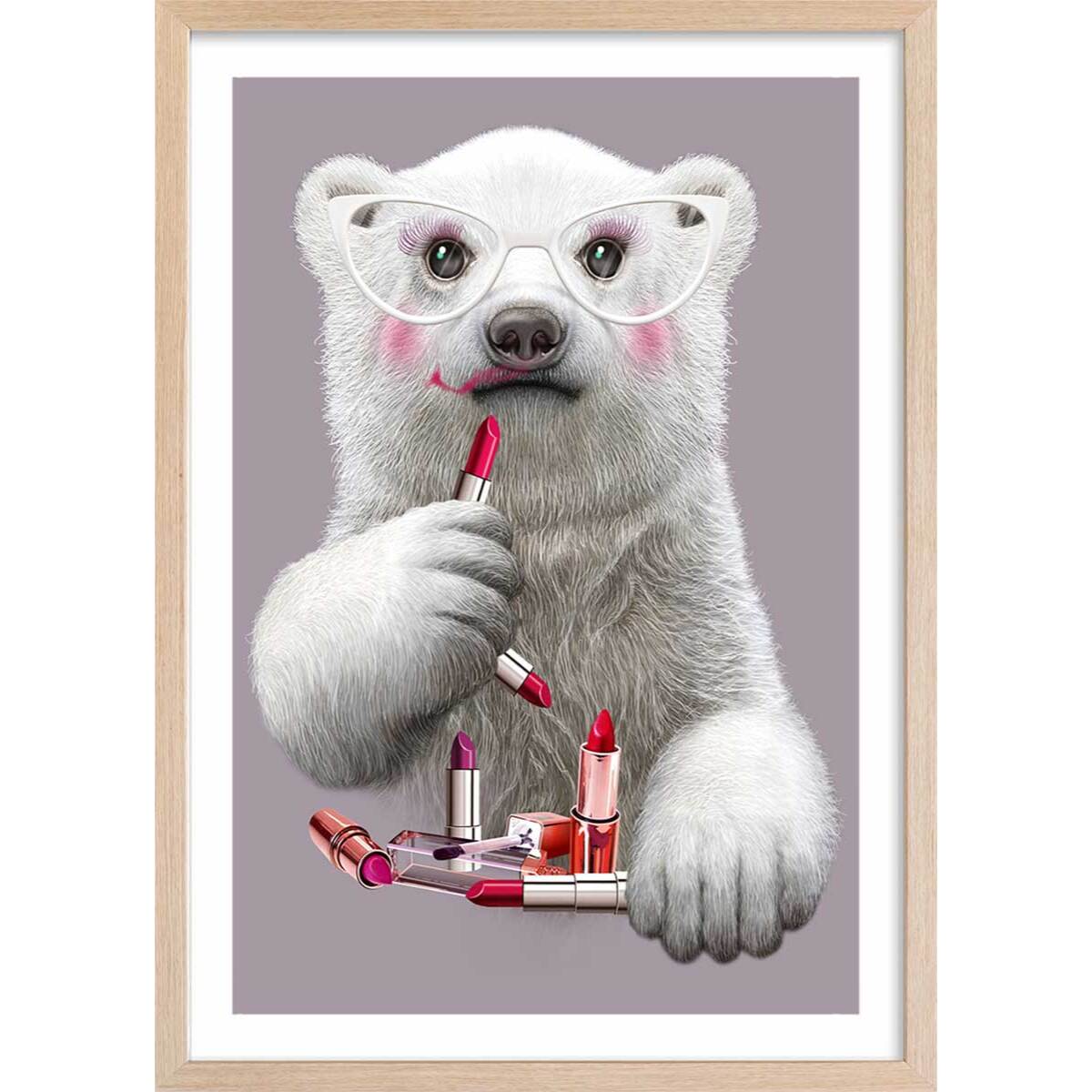 Affiche enfant rouge à lèvres paula  Affiche + cadre en bois - Chêne