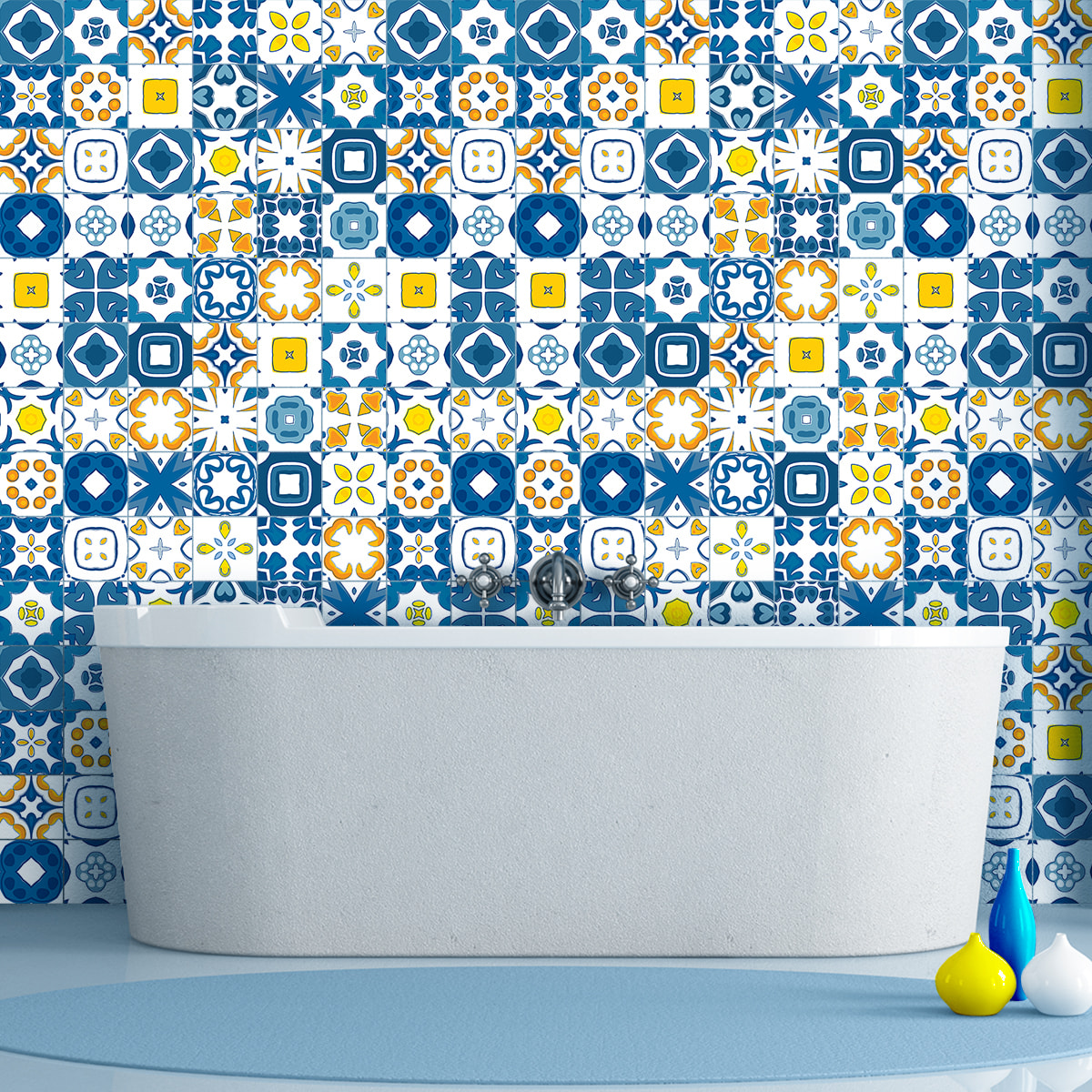 Stickers muraux - Sticker Mural Carrelage adhésif Cuisine Salle de Bain - 60 STICKERS CARRELAGES AZULEJOS RINA