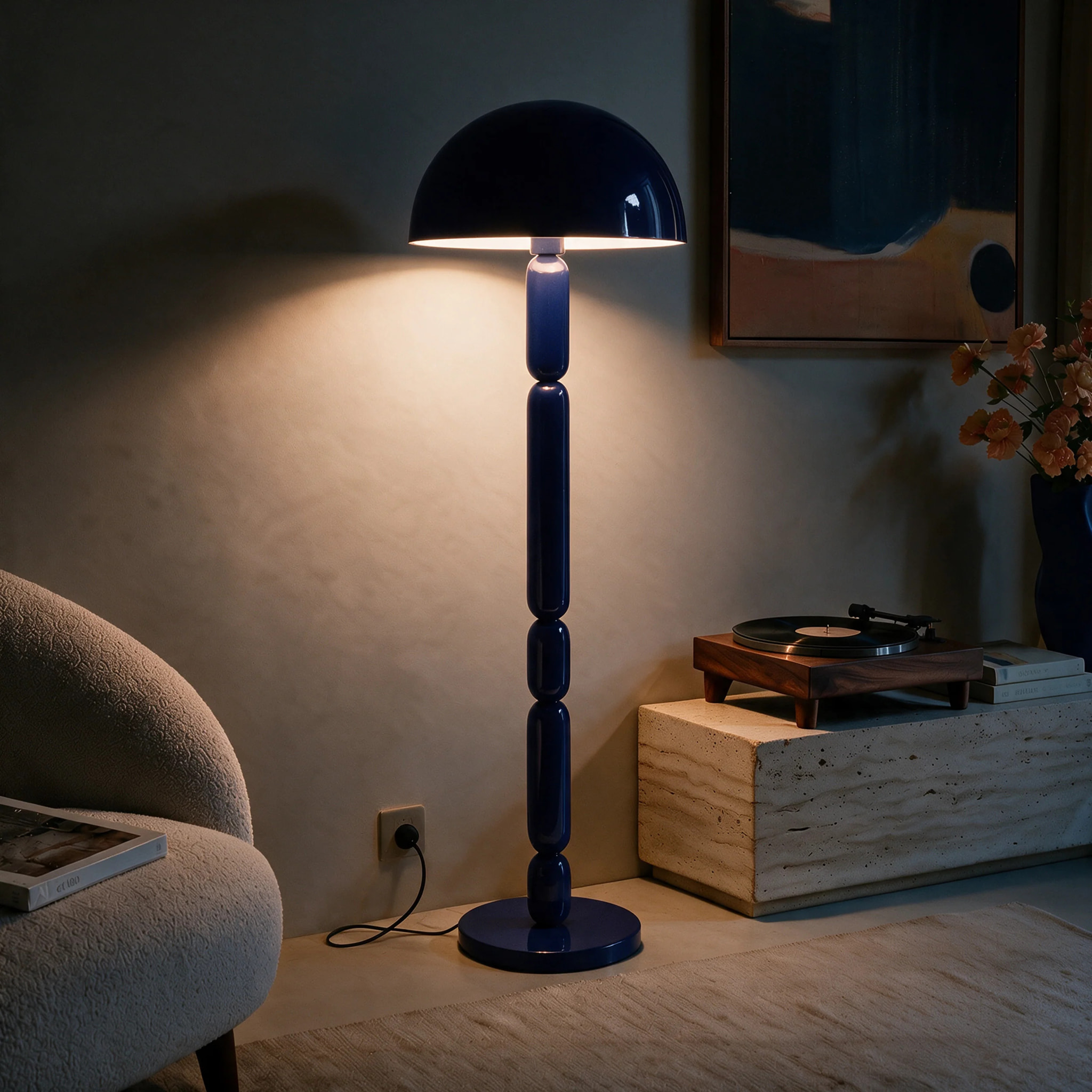Lampadaire en bois et métal bleu foncé - Romy