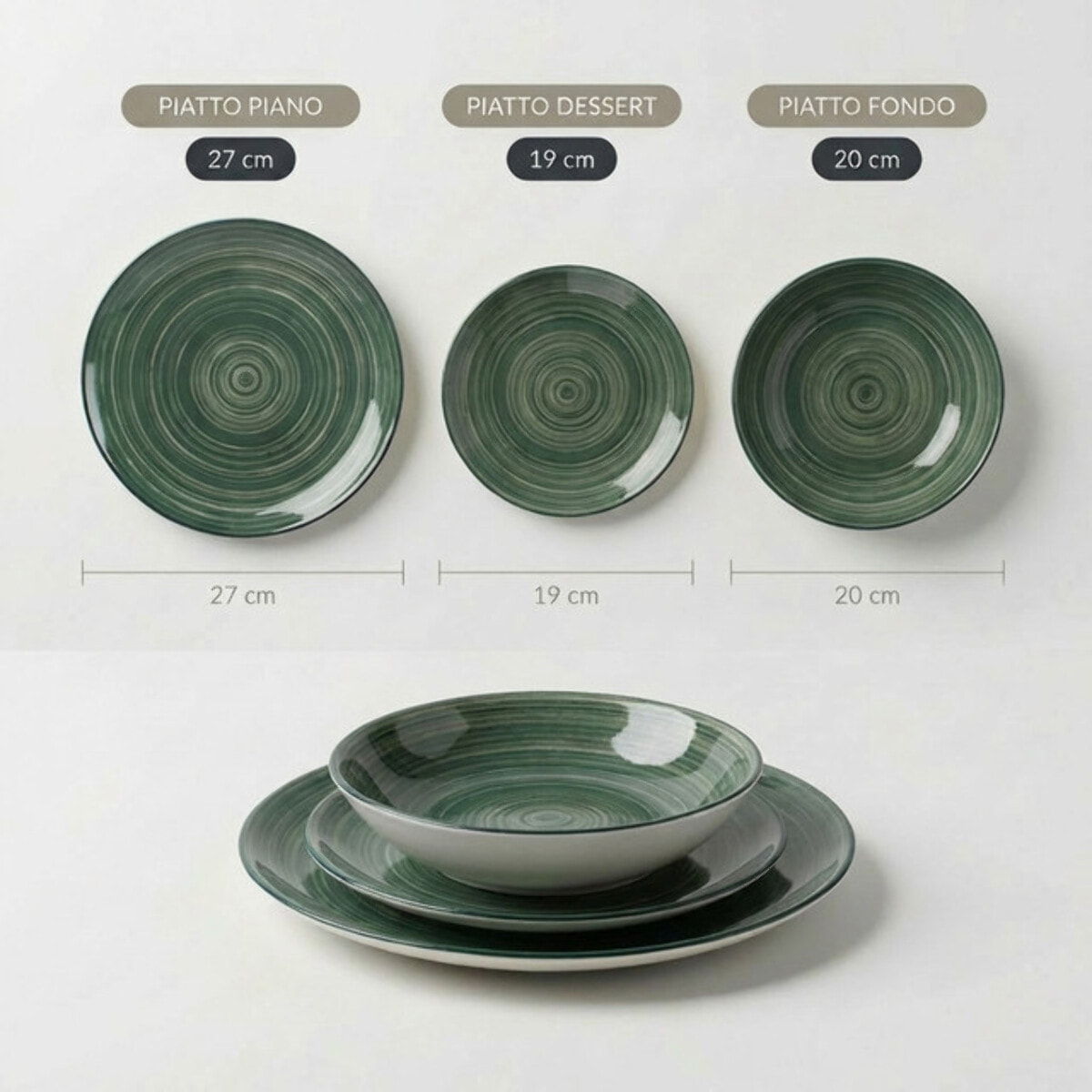Servizio 18 piatti in ceramica - VERDE