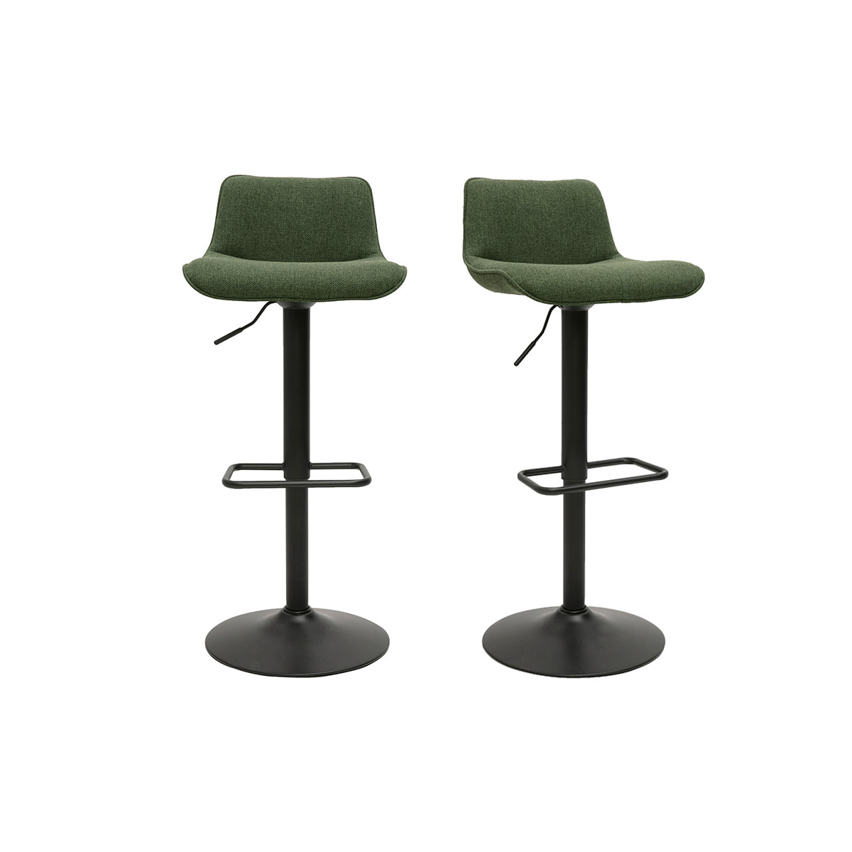 Tabourets de bar réglables pivotants 360° en tissu vert kaki et métal noir (lot de 2) BOOST