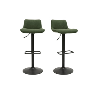 Tabourets de bar réglables pivotants 360° en tissu vert kaki et métal noir (lot de 2) BOOST