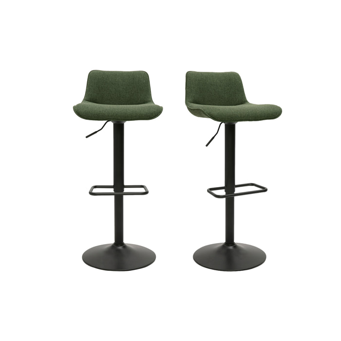 Tabourets de bar réglables pivotants 360° en tissu vert kaki et métal noir (lot de 2) BOOST