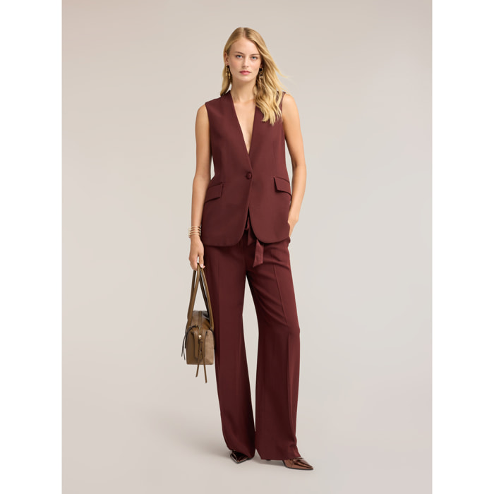Motivi - Pantaloni palazzo in enverse satin con fusciacca - Marrone