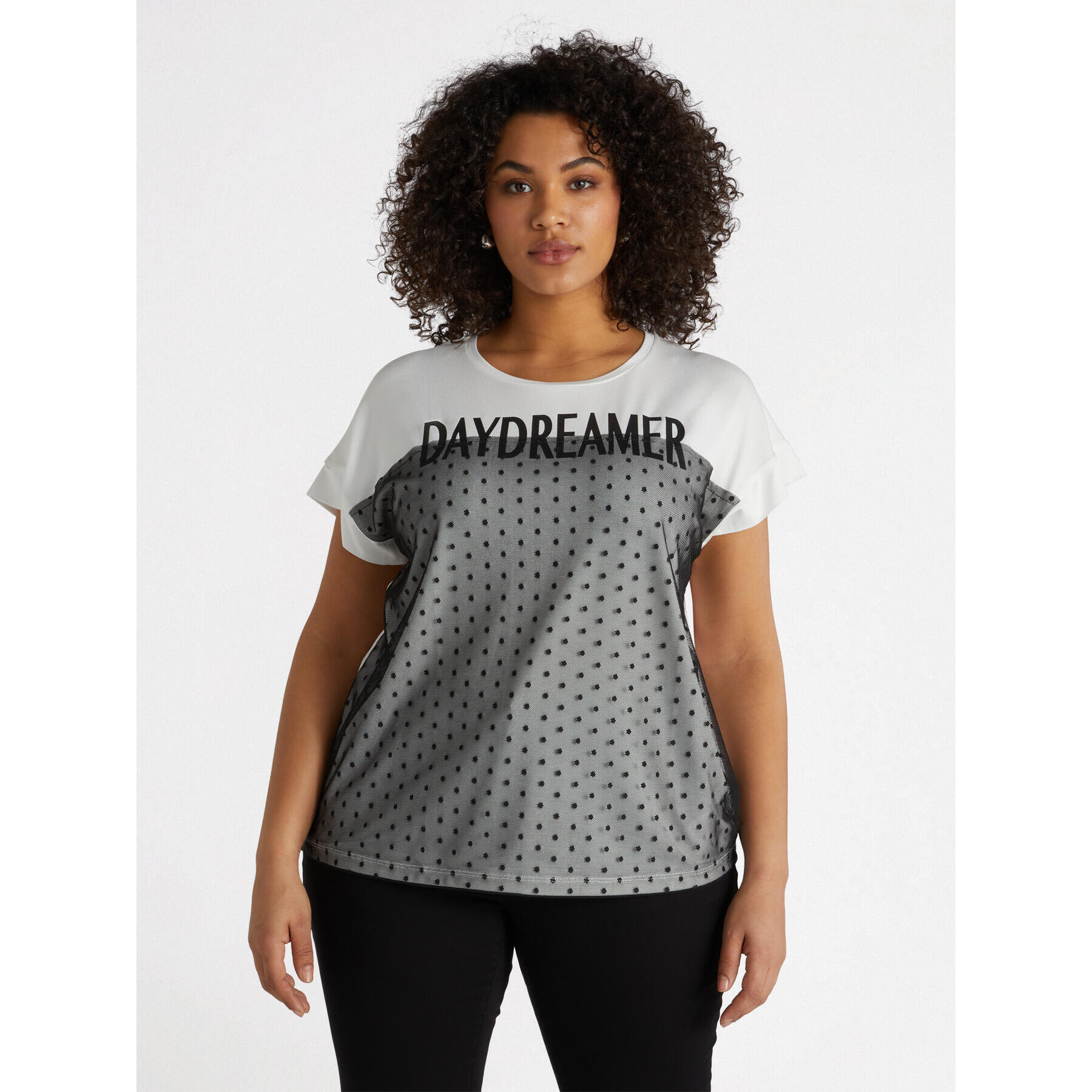 Fiorella Rubino - Camiseta LENZING™ ECOVERO™ de viscosa con tul - Negro
