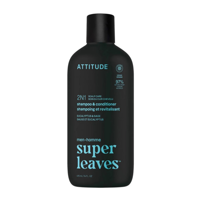 Super leaves Champú y acondicionador 2 en 1 - Eucalipto y salvia, Attitude, 415mL