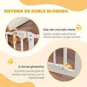 Barrera de Seguridad para Perros Extensible 74-100 cm, para Puertas y Escaleras, Barrera para Perros Medianos, Cierre Automático Montaje a Presión Doble Bloqueo 2 Extensiones 7/14 cm, Blanco