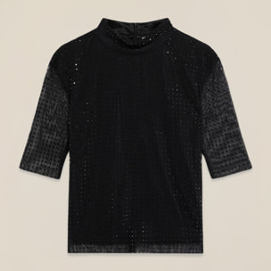 Oltre - Camiseta de tul con cristales negros - Negro