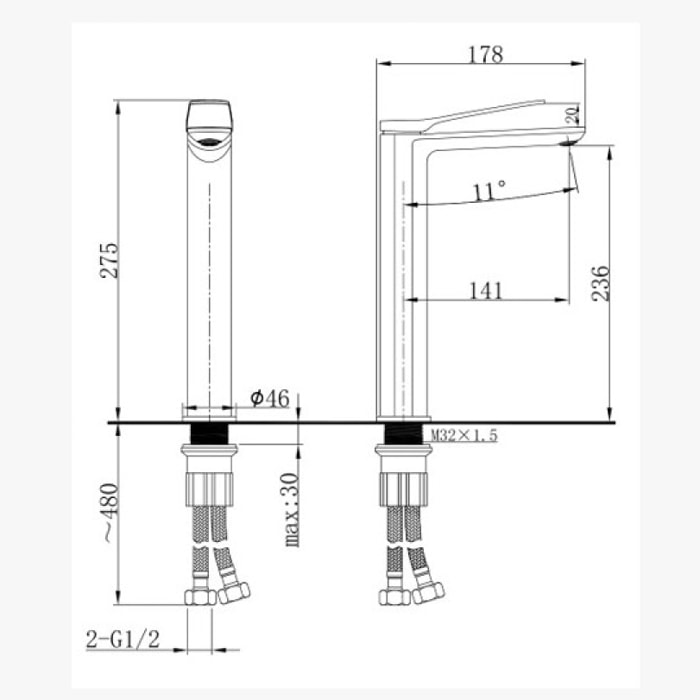 Grand robinet de salle de bain noir mat pour vasque à poser