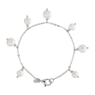 PERLAVIVA - Bracciale Catena Rolo in Argento 925 con Charms in Perle d'Acqua Dolce Bianche Ø 7-9 mm