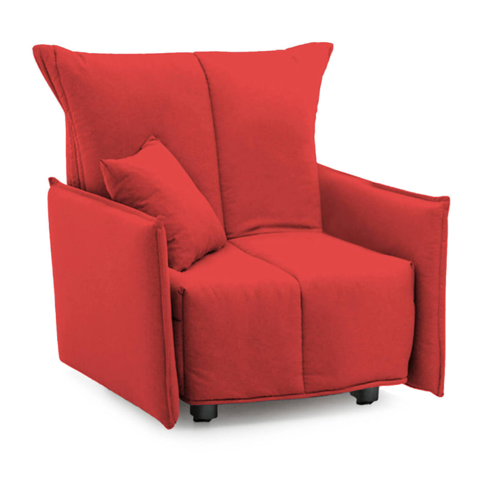 Divano Letto Almerinda, Divano singolo, 100% Made in Italy, Poltrona soggiorno con apertura a carrello, in tessuto imbottito, con Braccioli standard, Cm 110x90h85, Rosso