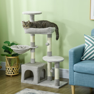 Rascador para Gatos Altura 104 cm Árbol para Gatos Torre de Escalada con Postes Rascadores de Sisal Cueva Plataformas y Bolas Colgantes Gris Claro