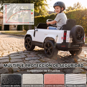 AIYAPLAY Coche Eléctrico SUV para Niños Land Rover Defender Coche de Batería 12 V Mando a Distancia 2,4G Suspensión Arranque Suave 2,7-4,5 km/h Rueda Auxiliar Luces LED Música Claxon 3-5 Años Blanco
