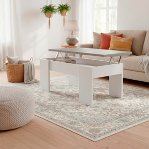 Tavolino Da Caffè Sollevabile Con Contenitore Tavolo Salvaspazio Piano Alzabile Soggiorno Salotto Vano Portaoggetti 100x69x57 Cm Bianco Grigio Cemento