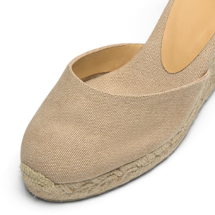 Alpargatas de cuña de mujer Carina en algodón acabado lavado, cierre mediante lazada