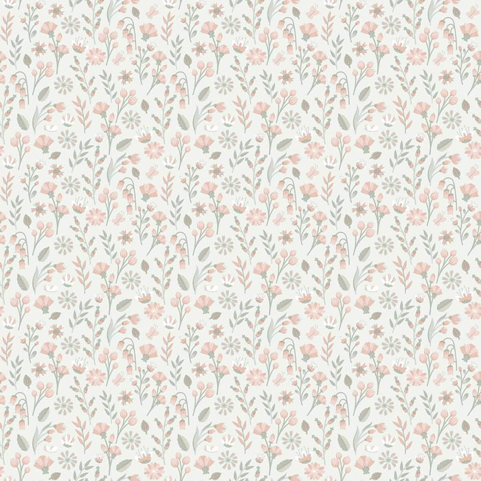 Papier peint floral champêtre rose poudré
