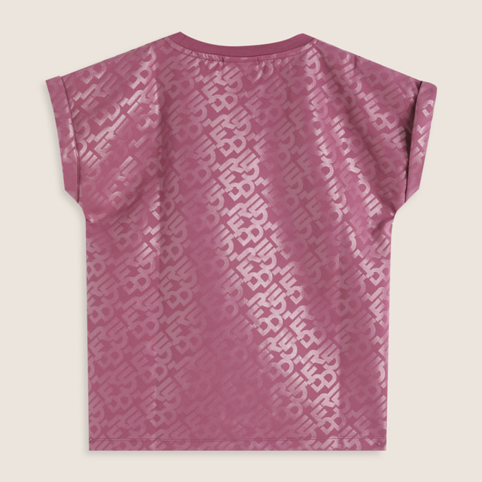 T-shirt bambina con stampa lucida e maniche raglan