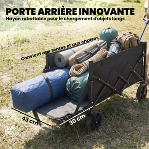 Chariot de transport pliable 60L porte arrière rabattable noir