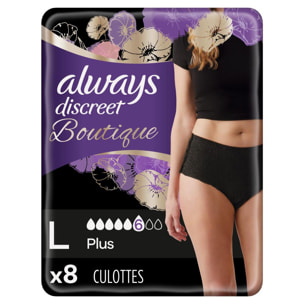 2x8 Culottes pour Fuites Urinaires Always Discreet Boutique - Taille L Basse - Noir