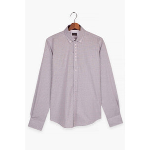 Camicia Uomo 1 Bottoni Button Down Slim Popeline Stampato Bianco e Verde Militare
