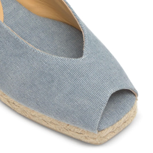 Alpargata de cuña 3 cm open toe en lona de algodón con punta cuadrada