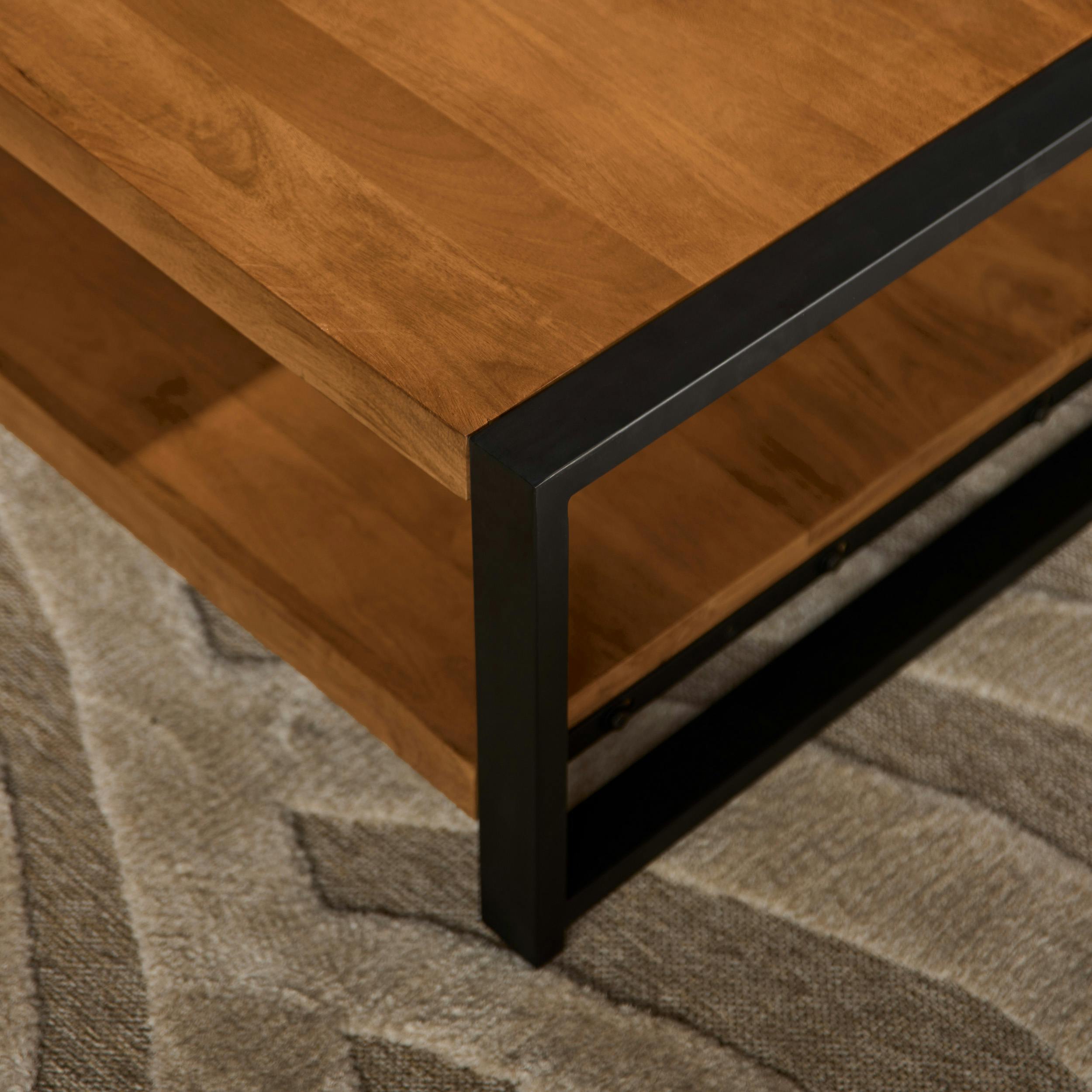 Table basse carrée bois métal MILORA