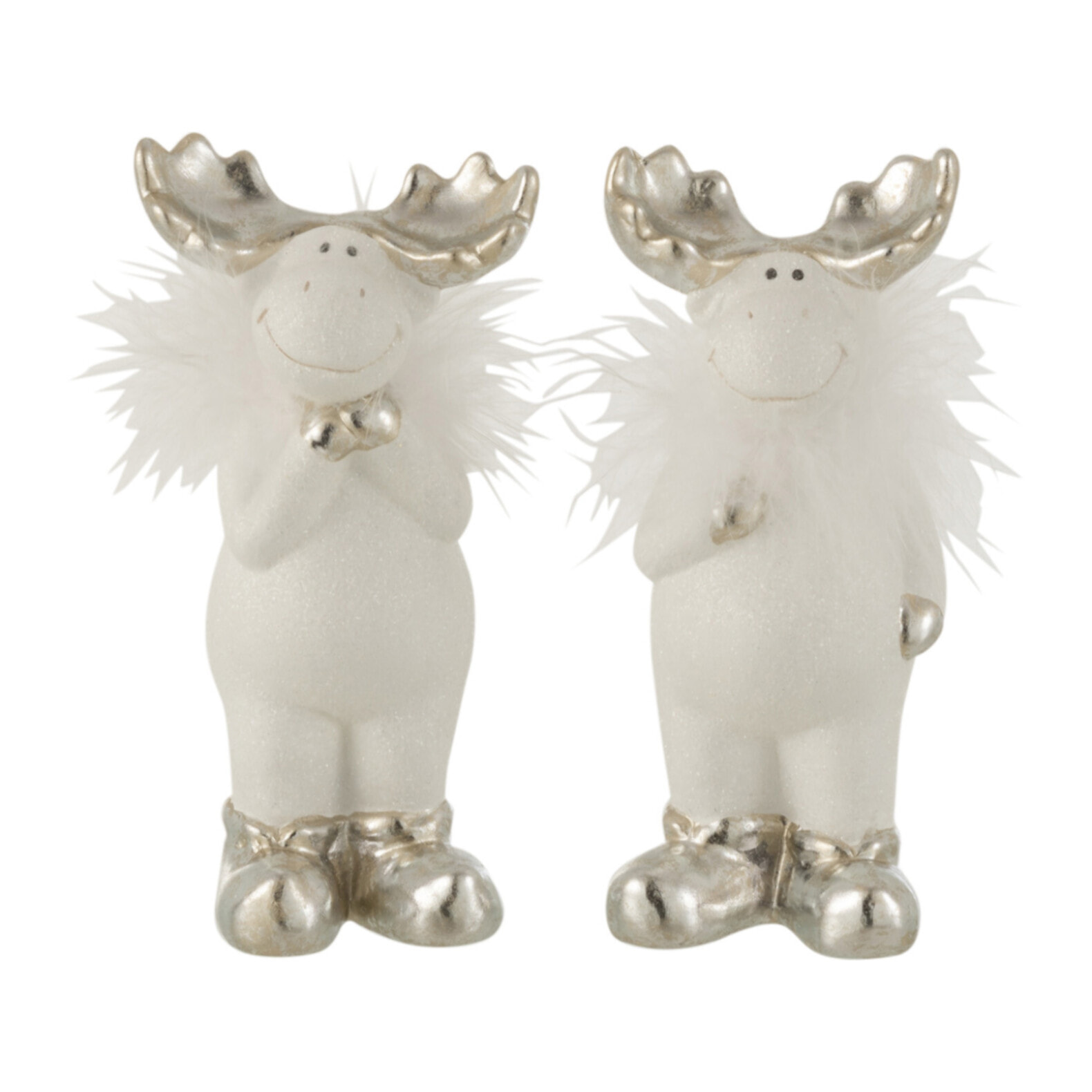 J-Line figurine de Noël Renne - céramique - blanc/argent - small - 2 pcs