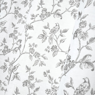 Voilage en coton à oeillets imprimé floral - Ecru