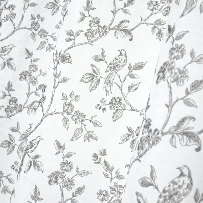 Voilage en coton à oeillets imprimé floral - Ecru