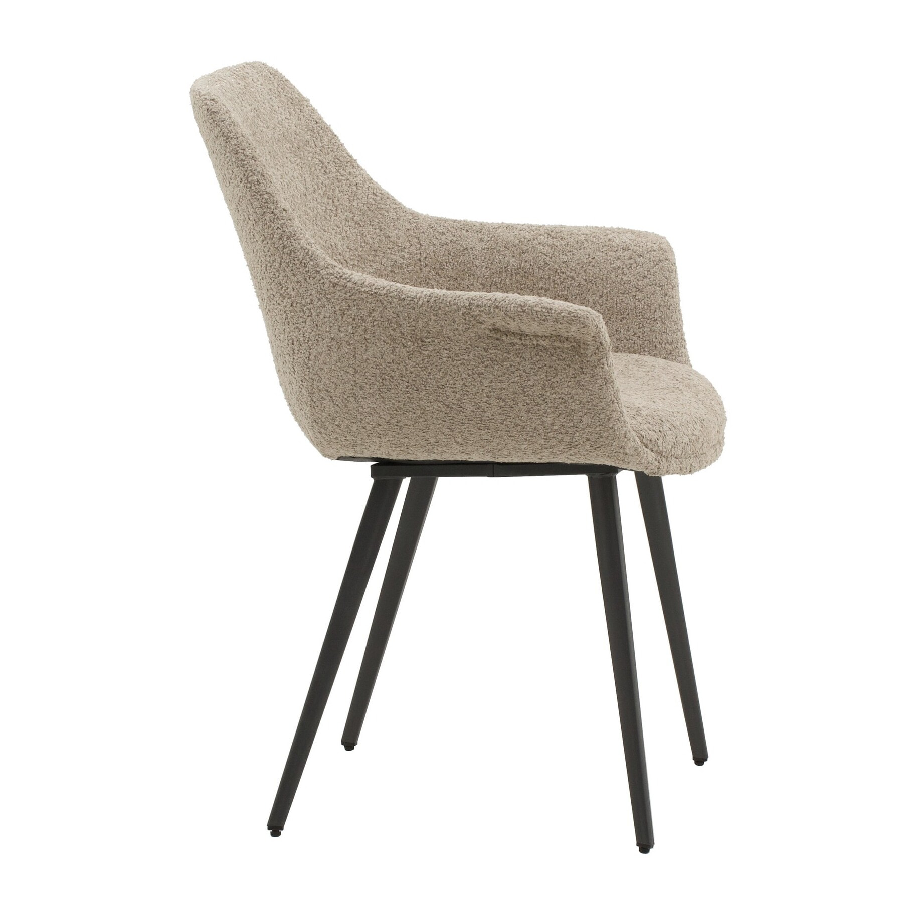 Set di 2 sedie MIRASIERRA in tessuto beige effetto bouclé e gambe in metallo nero, con braccioli