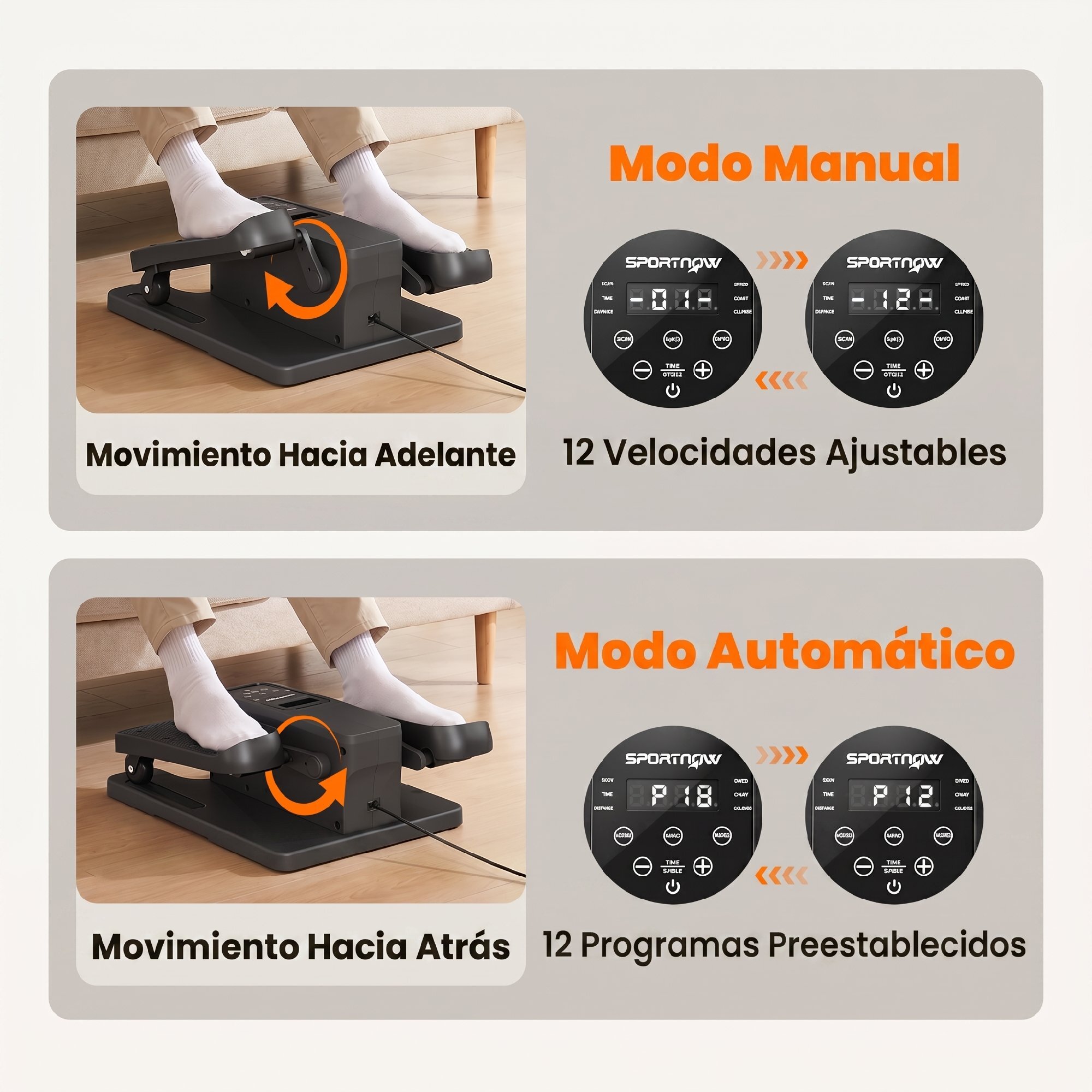 Mini Elíptica Eléctrica para Personas Mayores con 12 Velocidades, 12 Programas Automáticos, Control Remoto, Pedaleador Eléctrico Silencioso Portátil con Pantalla LED y Pedales Antideslizantes