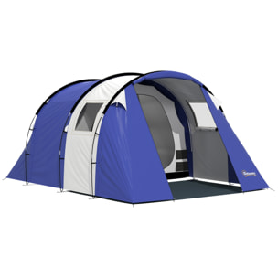 Tente de camping 4 pers. chambre + séjour imperméable 3000mm - 4,20x3x2m - bleu