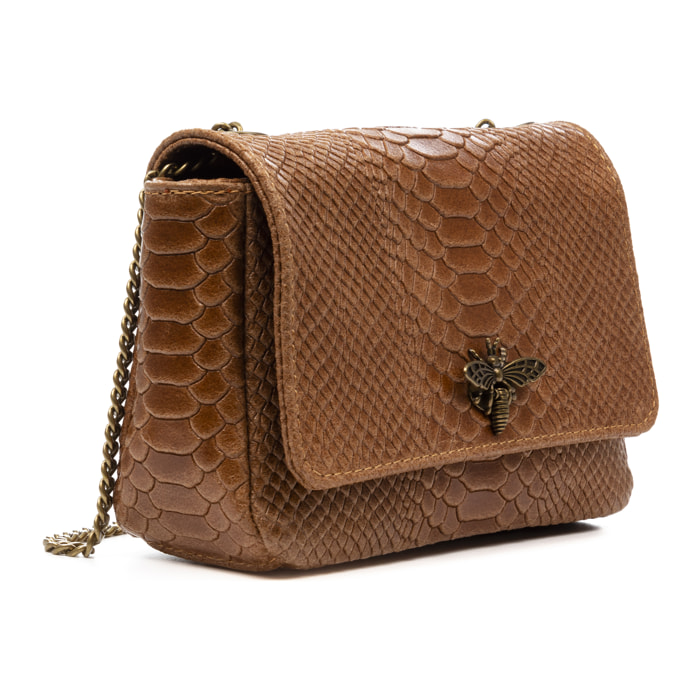 Amalfi Borsa a tracolla da donna. Pelle autentica Camoscio Stampa Serpente.