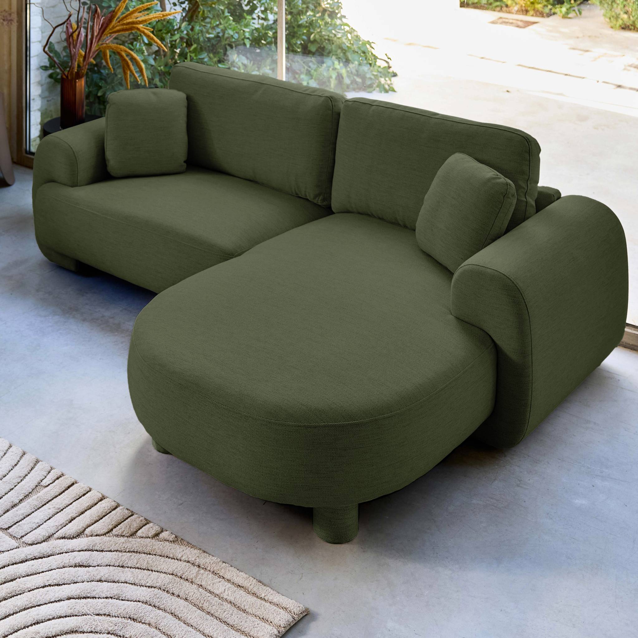 Canapé d'angle droit 3 places tissu, pieds ronds ZENIO