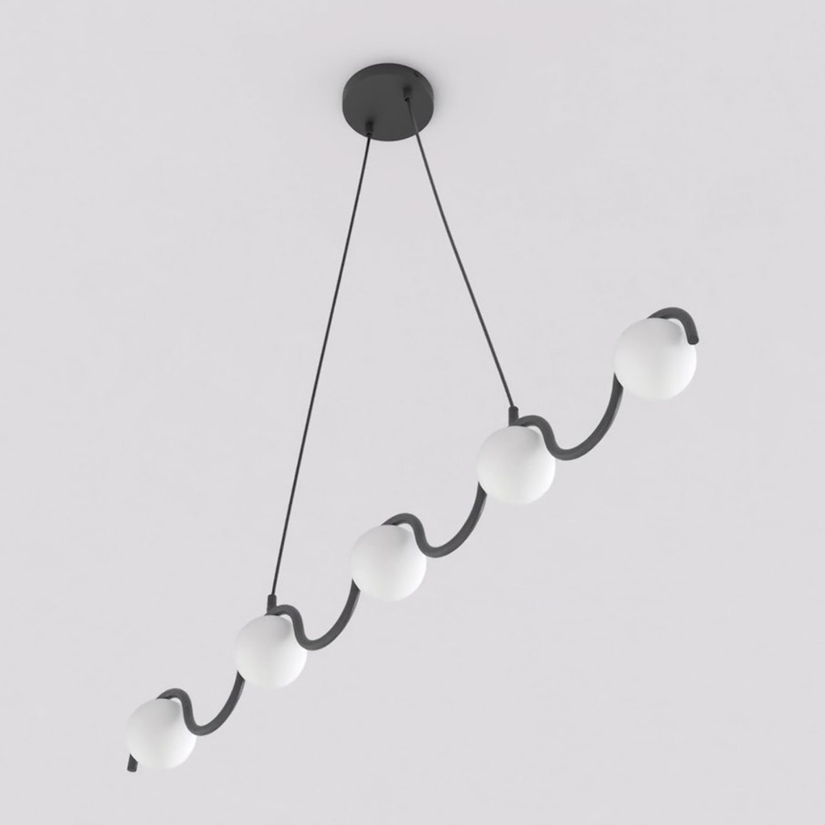 Lampada a sospensione Sinus in acciaio nero e vetro opalino