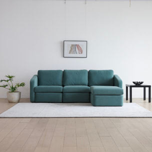 GALEGO Canapé modulable 3 places bleu avec pouf