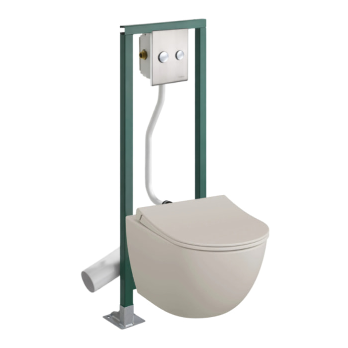 Pack WC suspendu sans bride Sento lin + Abattant frein de chute + Bâti-support autoportant PRESTO + Plaque chromée