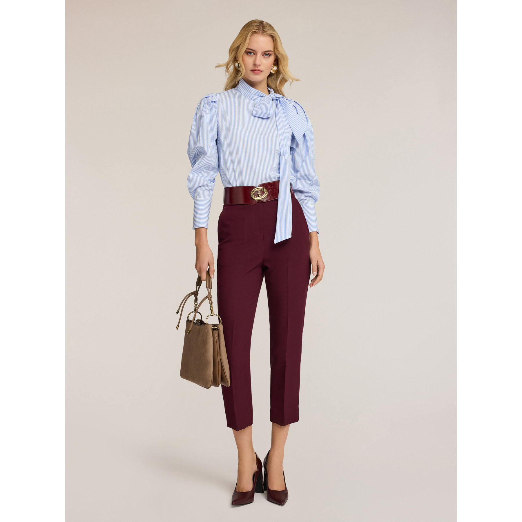 Motivi - Blusa in popeline di cotone con fiocco - Azzurro