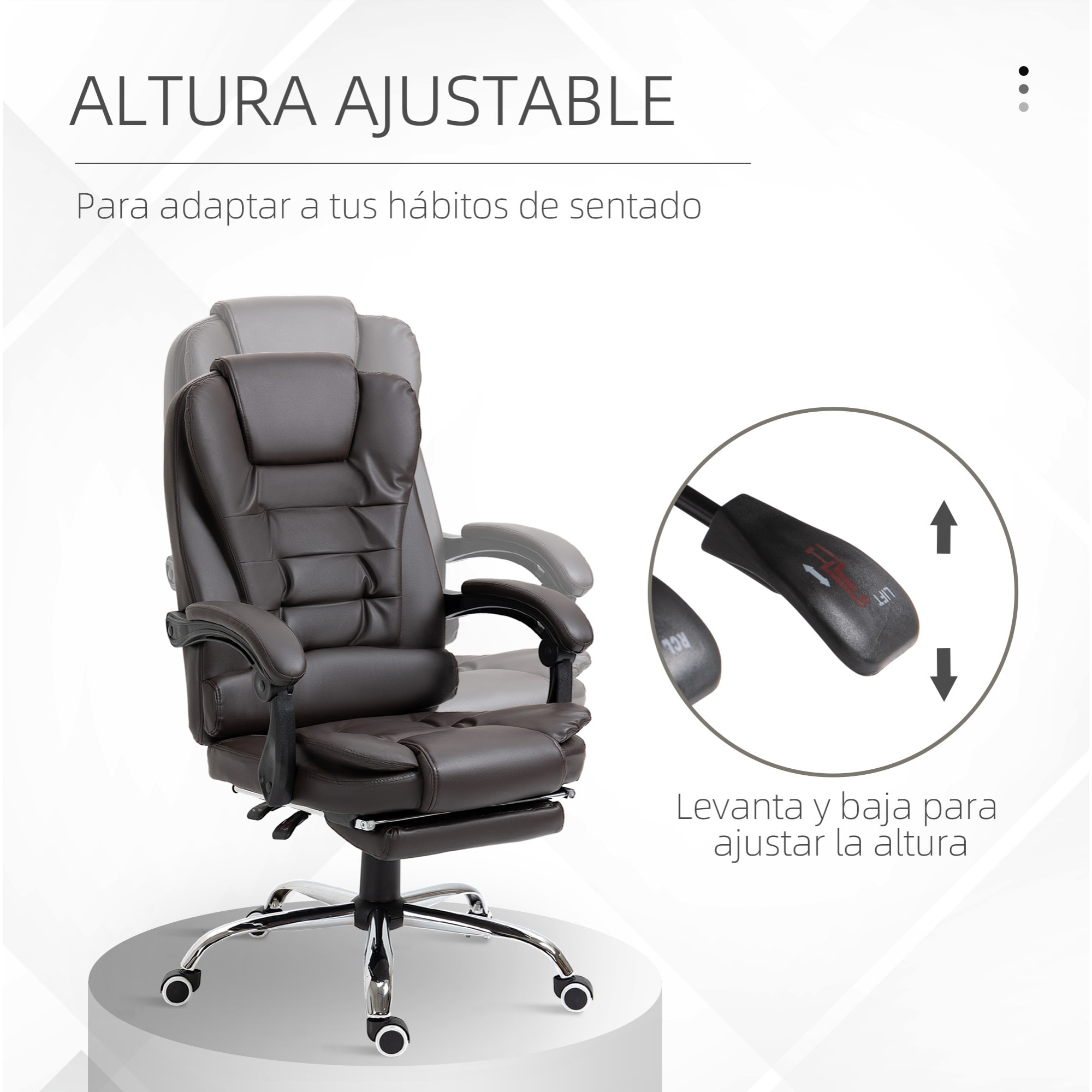 Silla de Oficina Reclinable Silla de Escritorio con Reposapiés Silla Ejecutiva Giratoria con Altura Ajustable Tapizada en PU y Reposabrazos para Estudio Café