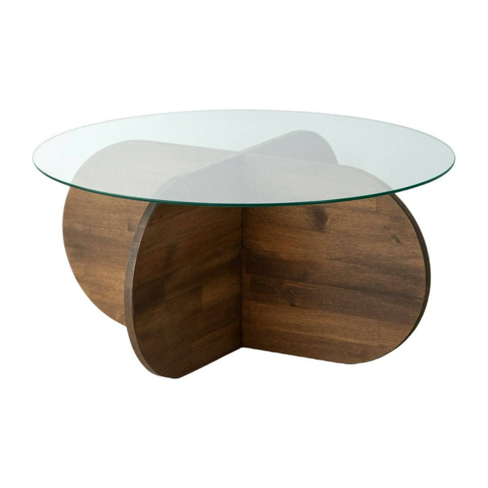 Tavolino da salotto Bagolino, Tavolo basso da caffè, Portariviste per divano, Ripiano da soggiorno, 75x75h35 cm, Noce